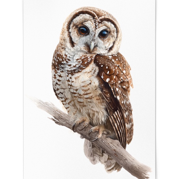 Watercolor Northern Saw-whet Owl Portrait Wall Art Print Poster, Unframed - Picture 2 of 6